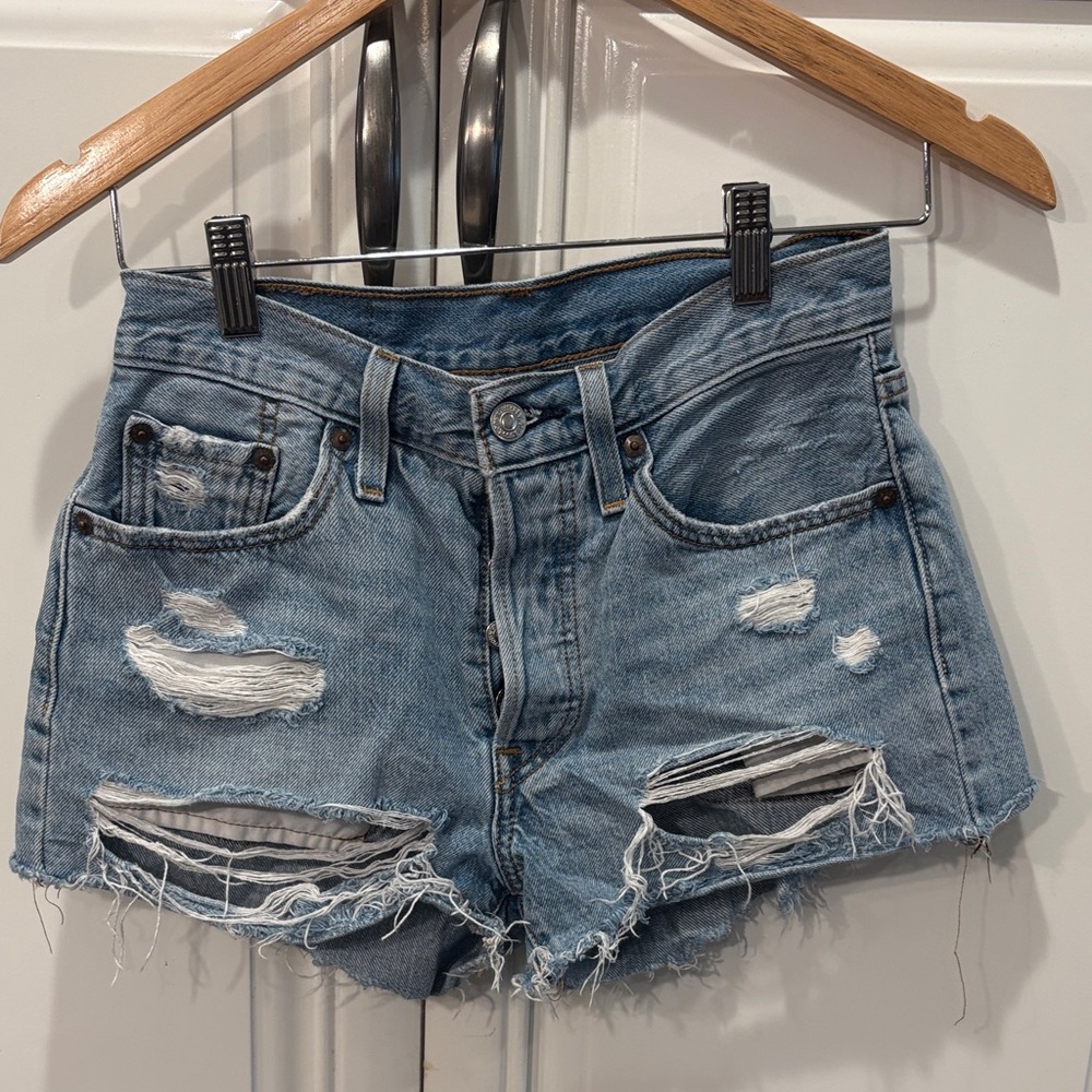 Levi's Blue Distressed Jean Shorts